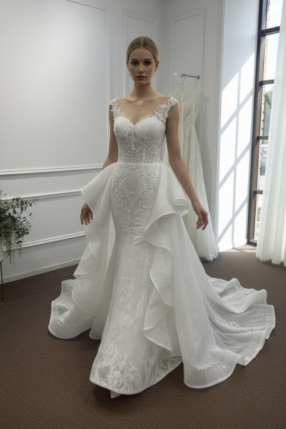 Luxurious Mermaid Wedding Dress with Oversized Bow and Cathedral Train