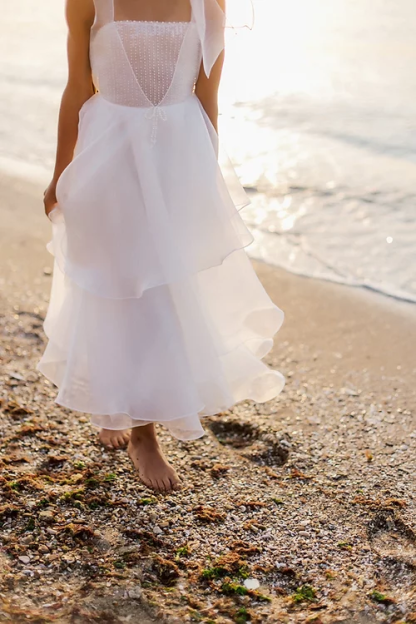 White A-line Sleeveless Straps Flower Girls Dress With Pearl-BMbridal.com
