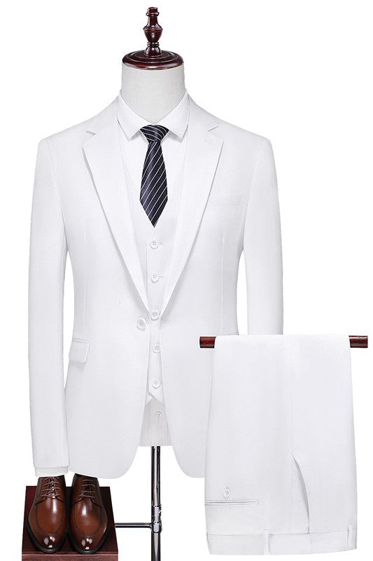 White Notched Lapel One Button Three Pieces Prom Suits-BMbridal