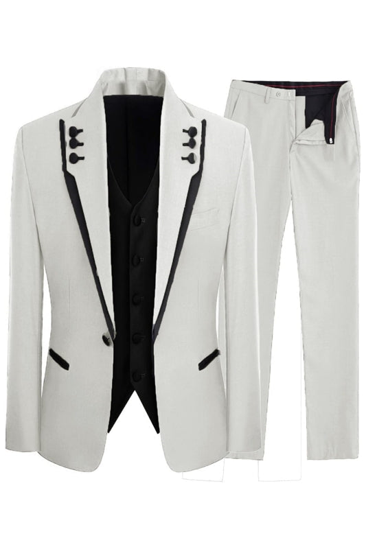 White Shawl Lapel Three Pieces Prom Suits One Buttom Wedding Suits-BMbridal