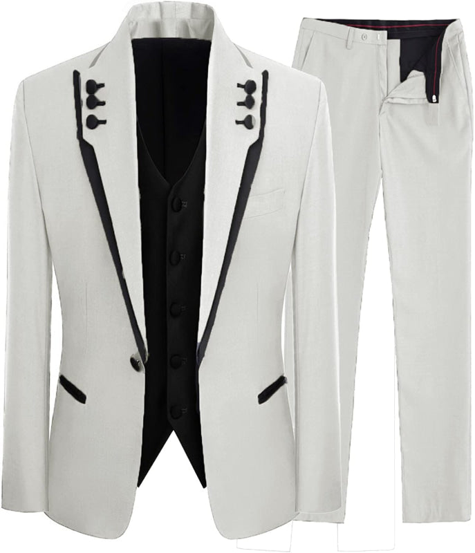 White Shawl Lapel Three Pieces Prom Suits One Buttom Wedding Suits-BMbridal