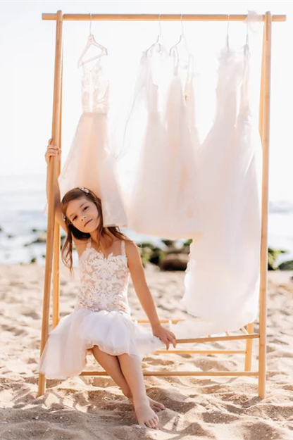 White Short Sleeveless A-line Straps Flower Girls Dress With Lace-BMbridal.com