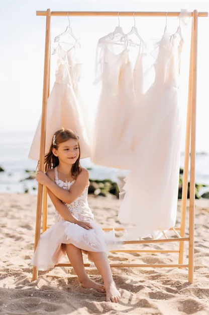 White Short Sleeveless A-line Straps Flower Girls Dress With Lace-BMbridal.com