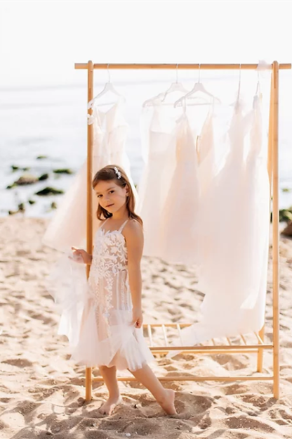 White Short Sleeveless A-line Straps Flower Girls Dress With Lace-BMbridal.com