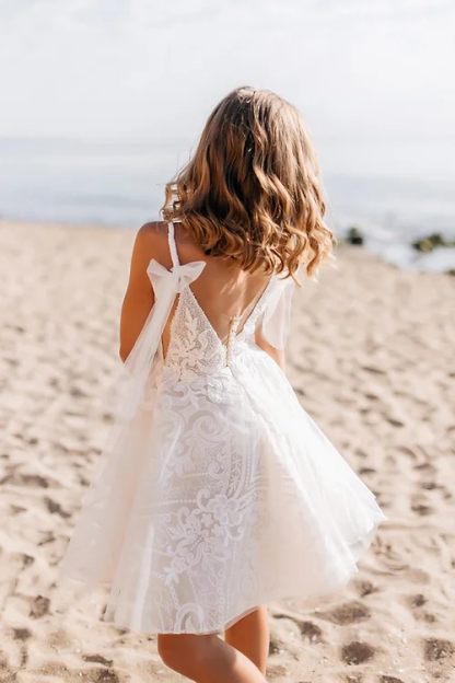White Short Sleeveless Ball Gown Flower Girls Dress With Lace-BMbridal.com