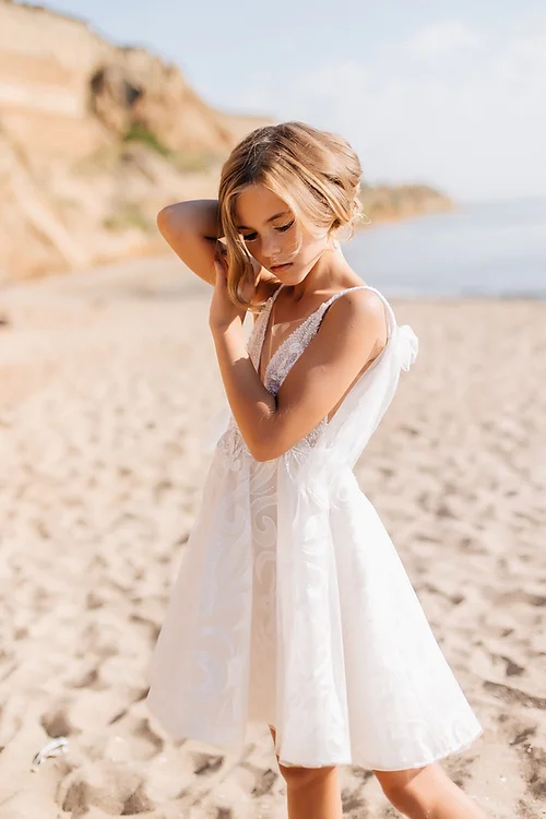 White Short Sleeveless Ball Gown Flower Girls Dress With Lace-BMbridal.com