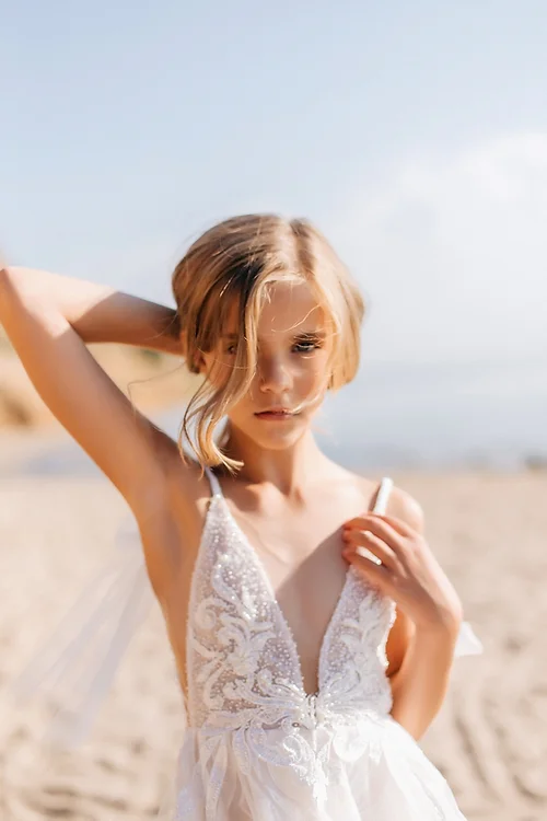 White Short Sleeveless Ball Gown Flower Girls Dress With Lace-BMbridal.com