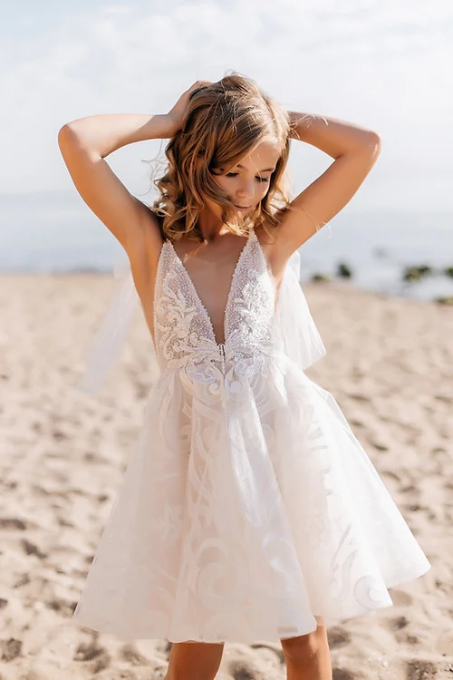 White Short Sleeveless Ball Gown Flower Girls Dress With Lace-BMbridal.com