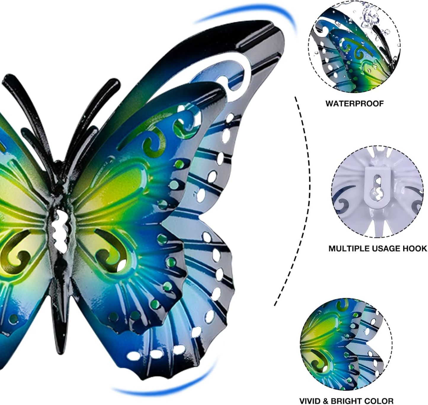 SWISSWELL Metal Butterfly Wall Decor-6.5" Outdoor Fence Wall Art Decor