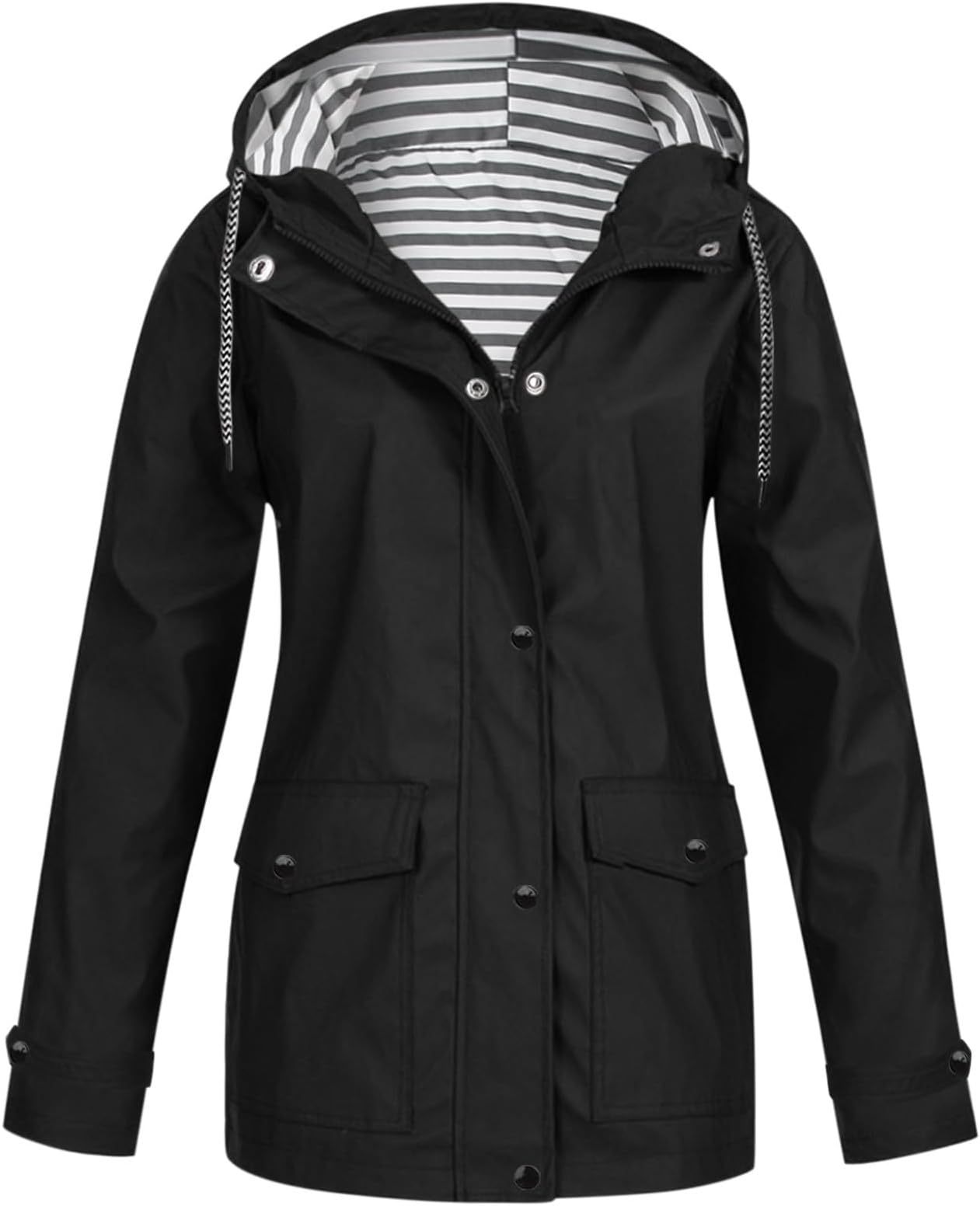 SWISSWELL Women Coat Solid Color Drawstring Windbreaker Hooded Jacket -ZPK006099|Swisswell