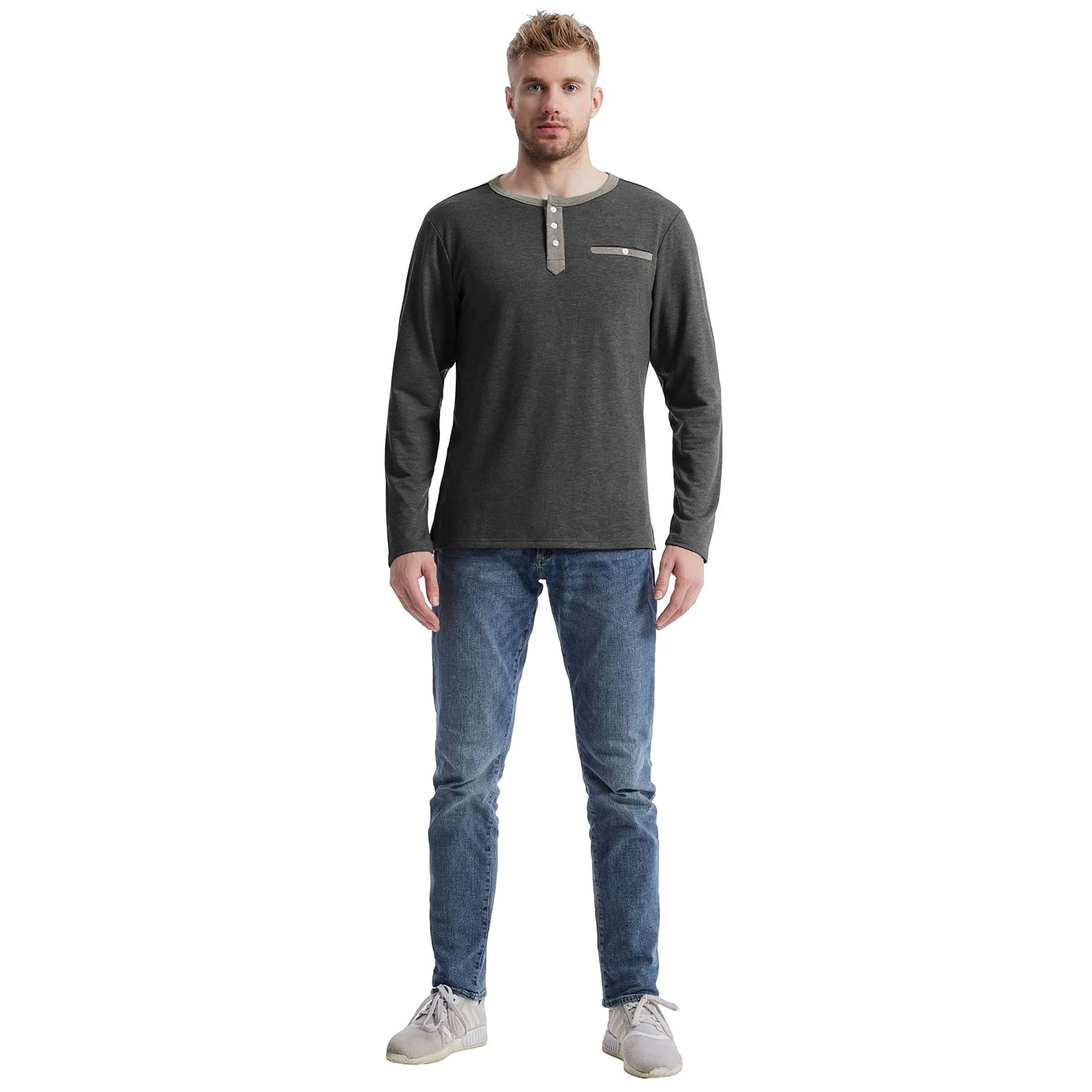 IGEEKWELL Men's Long Sleeve Button Placket Leisure Stand Collar Henley Shirt-CUMLS01003|Swisswell