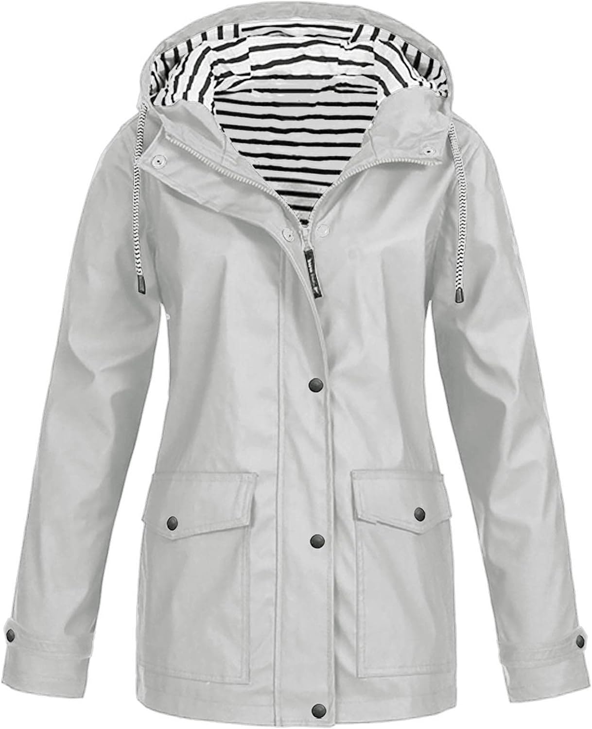 SWISSWELL Women Coat Solid Color Drawstring Windbreaker Hooded Jacket -ZPK006099|Swisswell
