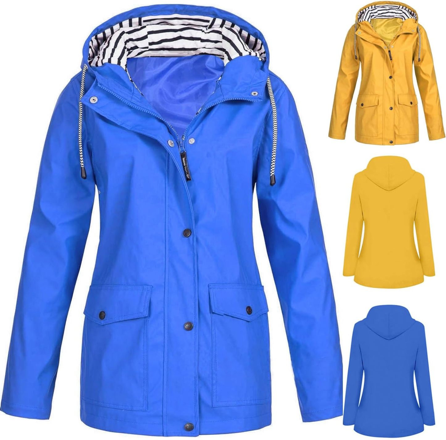 SWISSWELL Women Coat Solid Color Drawstring Windbreaker Hooded Jacket -ZPK006099|Swisswell