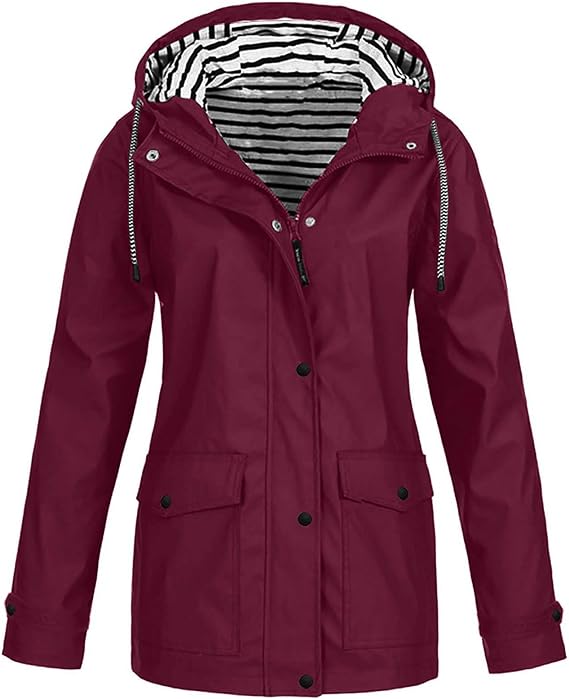SWISSWELL Women Coat Solid Color Drawstring Windbreaker Hooded Jacket -ZPK006099|Swisswell