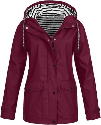 SWISSWELL Women Coat Solid Color Drawstring Windbreaker Hooded Jacket -ZPK006099|Swisswell