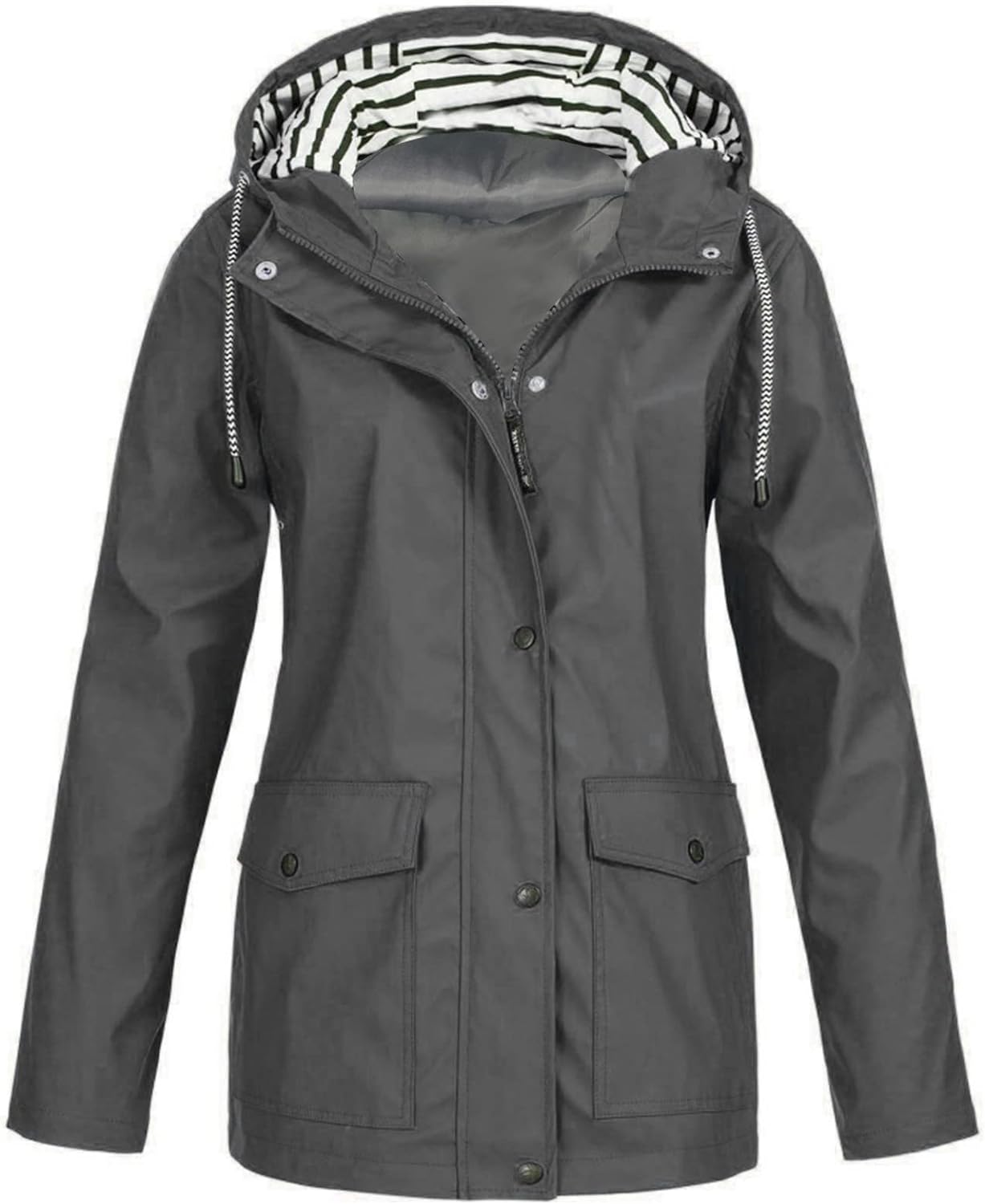 SWISSWELL Women Coat Solid Color Drawstring Windbreaker Hooded Jacket -ZPK006099|Swisswell
