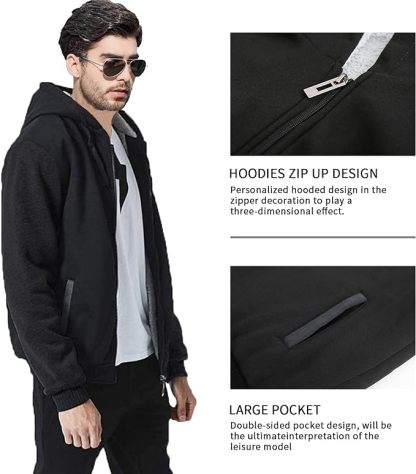 IGEEKWELL Men's Winter Hoodies Full Zip Up Fleece Sherpa Lined Heavyweight Jacket-ZITY0652|Swisswell