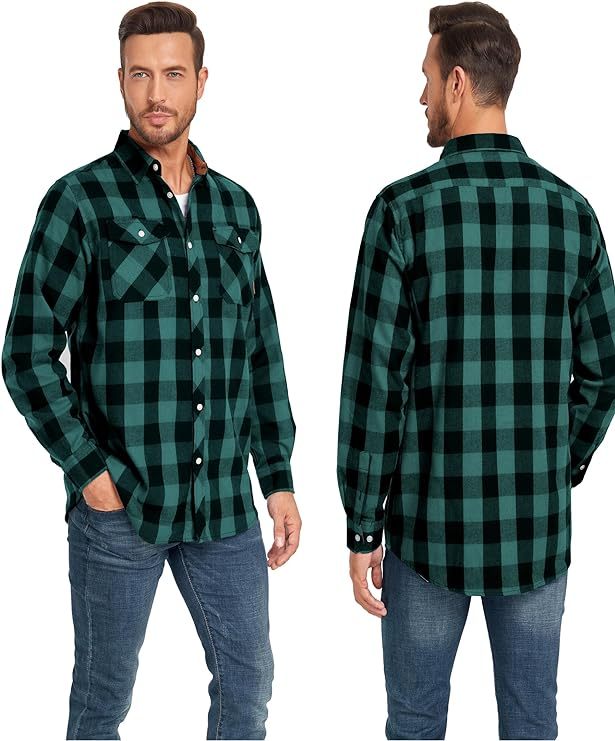 IGEEKWELL Men's Flannel Cotton Long Sleeve Casual Button Down Fleece Shirts with 2 Pockets-CFMMX20000|Swisswell