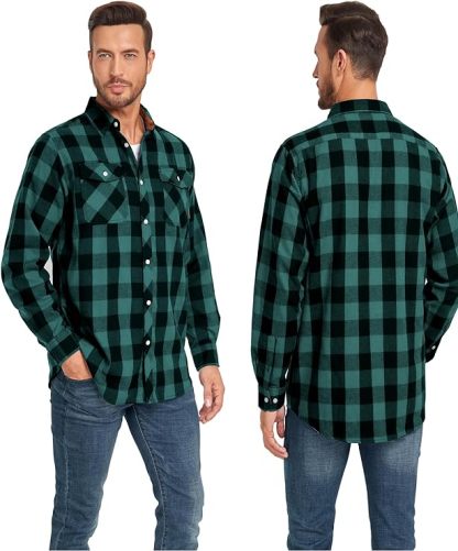 IGEEKWELL Men's Flannel Cotton Long Sleeve Casual Button Down Fleece Shirts with 2 Pockets-CFMMX20000|Swisswell