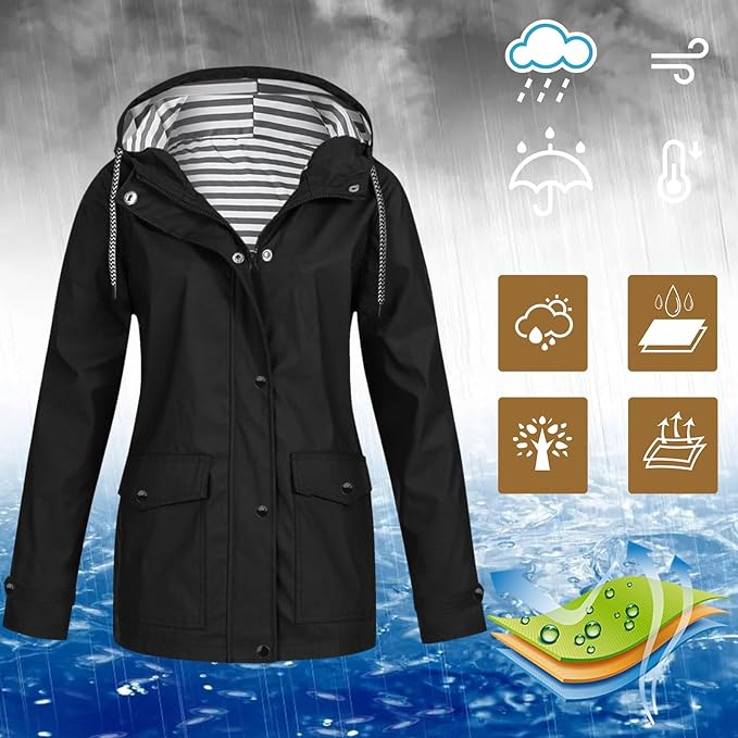 SWISSWELL Women Coat Solid Color Drawstring Windbreaker Hooded Jacket -ZPK006099|Swisswell