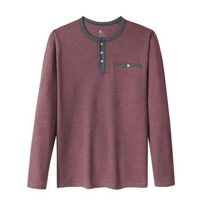 IGEEKWELL Men's Long Sleeve Button Placket Leisure Stand Collar Henley Shirt-CUMLS01003|Swisswell