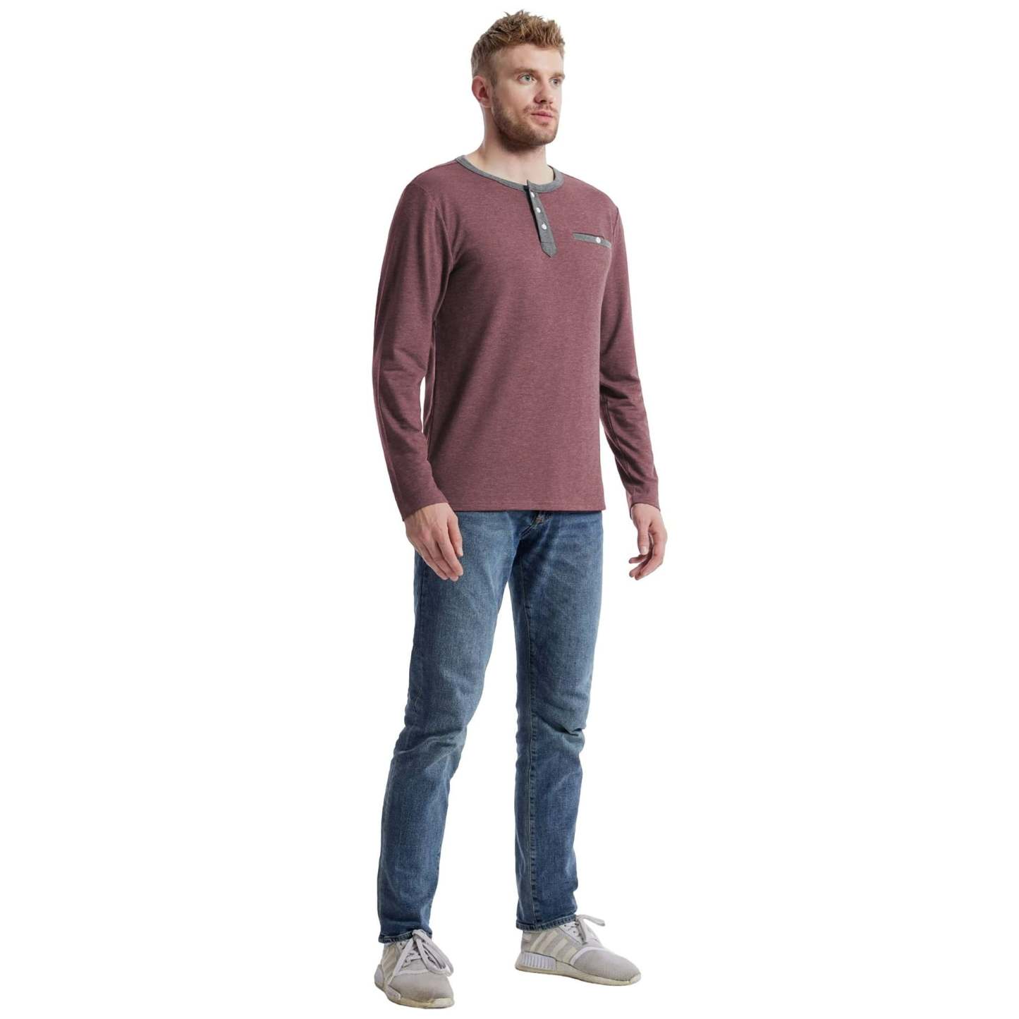 IGEEKWELL Men's Long Sleeve Button Placket Leisure Stand Collar Henley Shirt-CUMLS01003|Swisswell