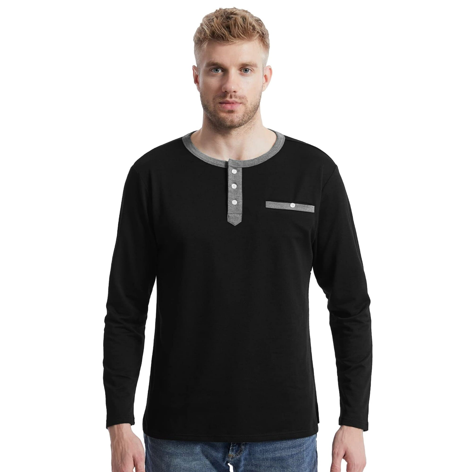 IGEEKWELL Men's Long Sleeve Button Placket Leisure Stand Collar Henley Shirt-CUMLS01003|Swisswell