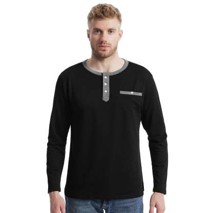 IGEEKWELL Men's Long Sleeve Button Placket Leisure Stand Collar Henley Shirt-CUMLS01003|Swisswell