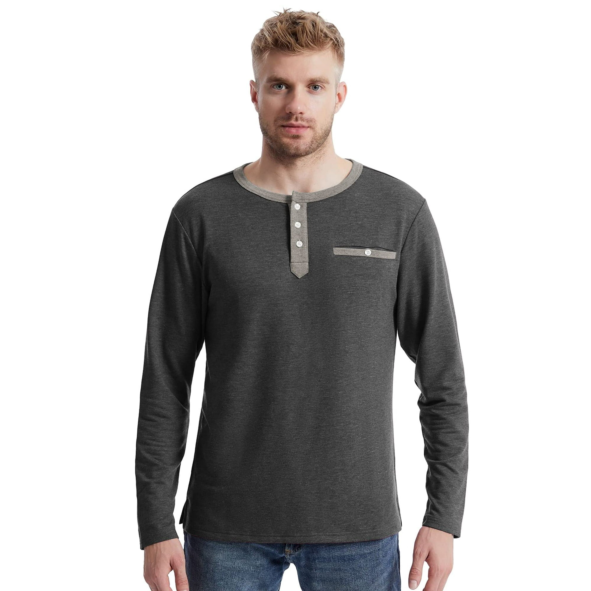 IGEEKWELL Men's Long Sleeve Button Placket Leisure Stand Collar Henley Shirt-CUMLS01003|Swisswell