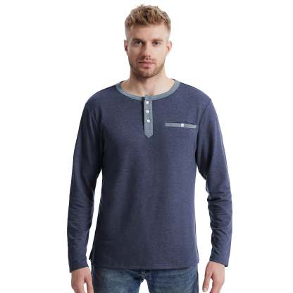 IGEEKWELL Men's Long Sleeve Button Placket Leisure Stand Collar Henley Shirt-CUMLS01003|Swisswell