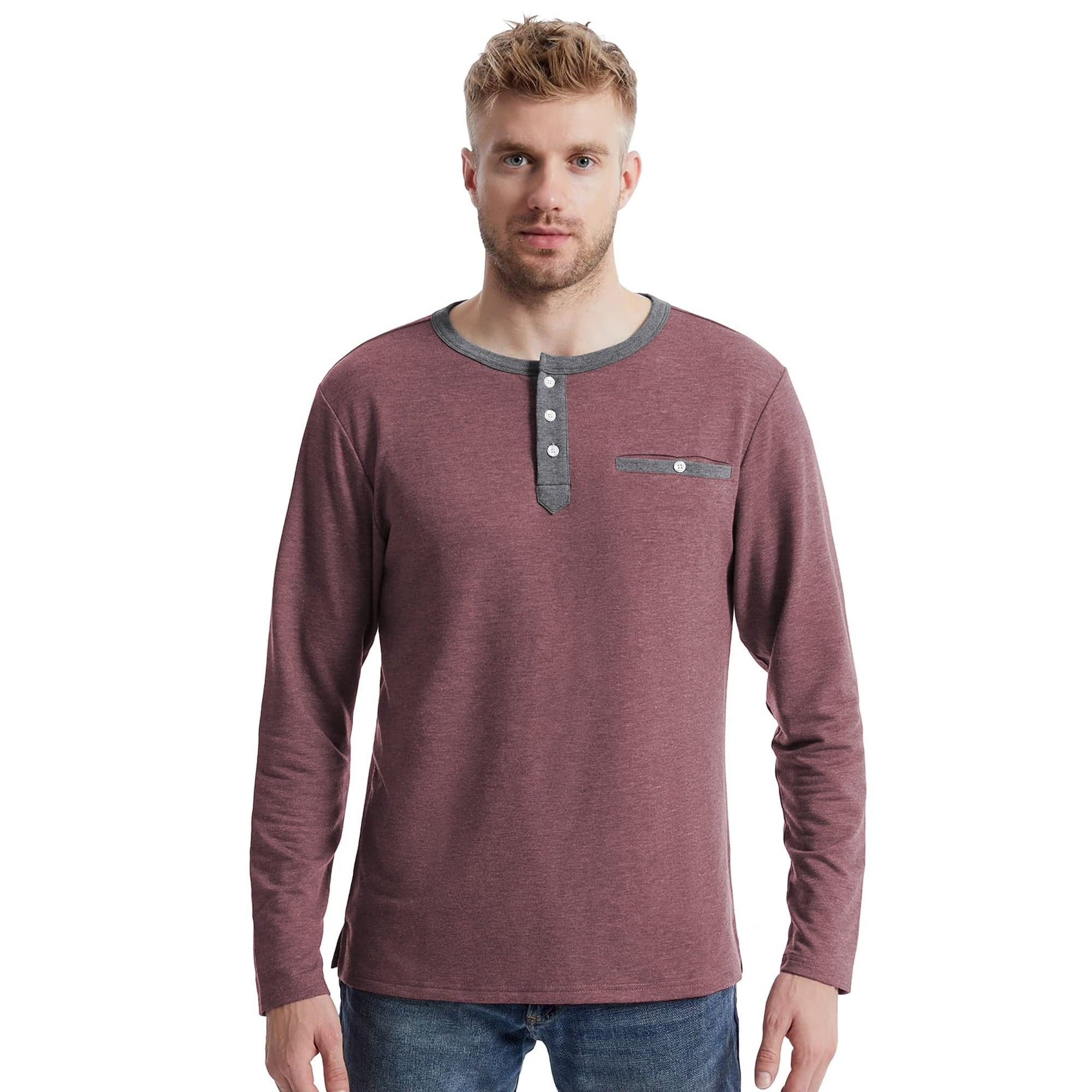 IGEEKWELL Men's Long Sleeve Button Placket Leisure Stand Collar Henley Shirt-CUMLS01003|Swisswell