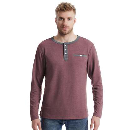 IGEEKWELL Men's Long Sleeve Button Placket Leisure Stand Collar Henley Shirt-CUMLS01003|Swisswell