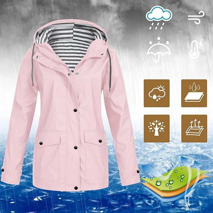 SWISSWELL Women Coat Solid Color Drawstring Windbreaker Hooded Jacket -ZPK006099|Swisswell