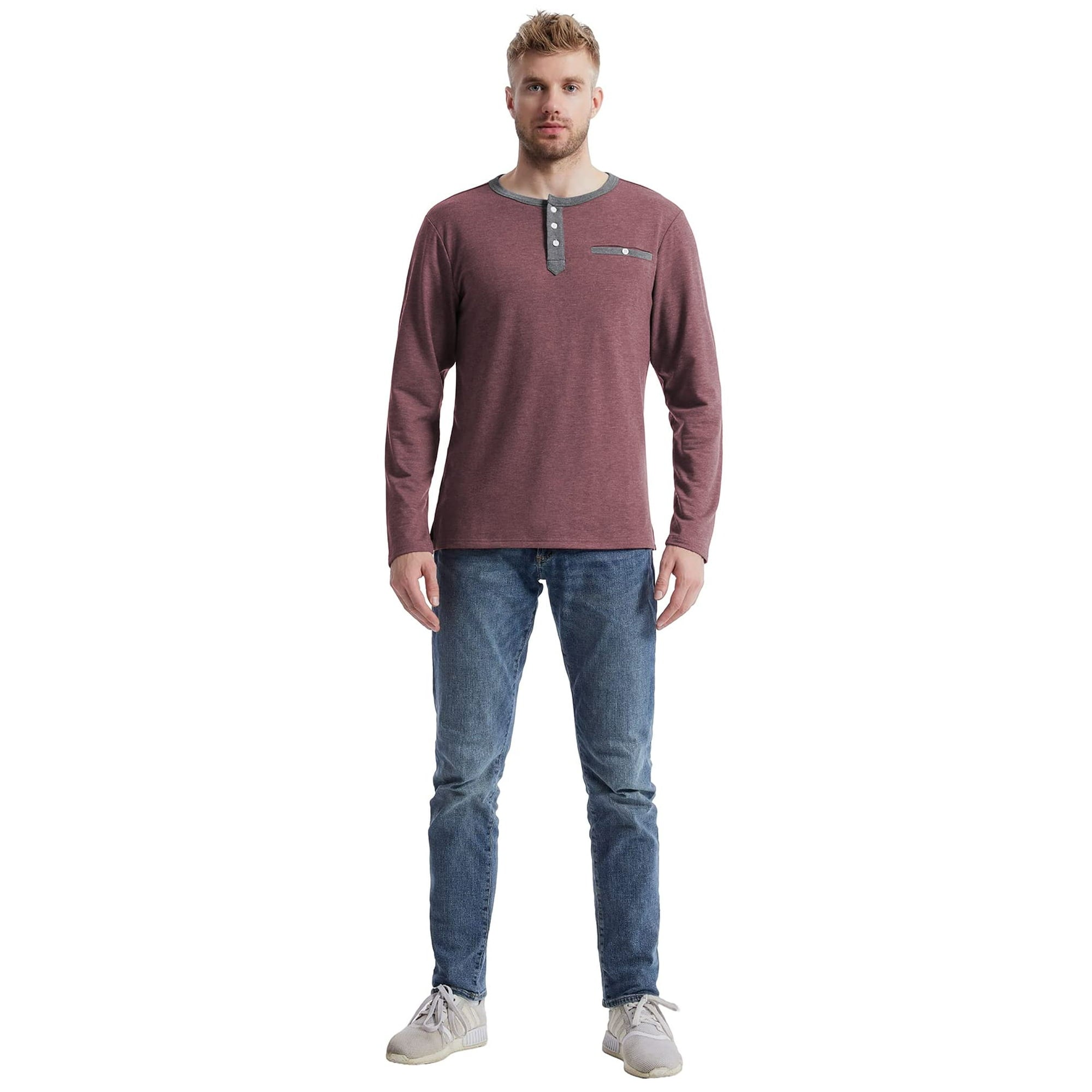 IGEEKWELL Men's Long Sleeve Button Placket Leisure Stand Collar Henley Shirt-CUMLS01003|Swisswell