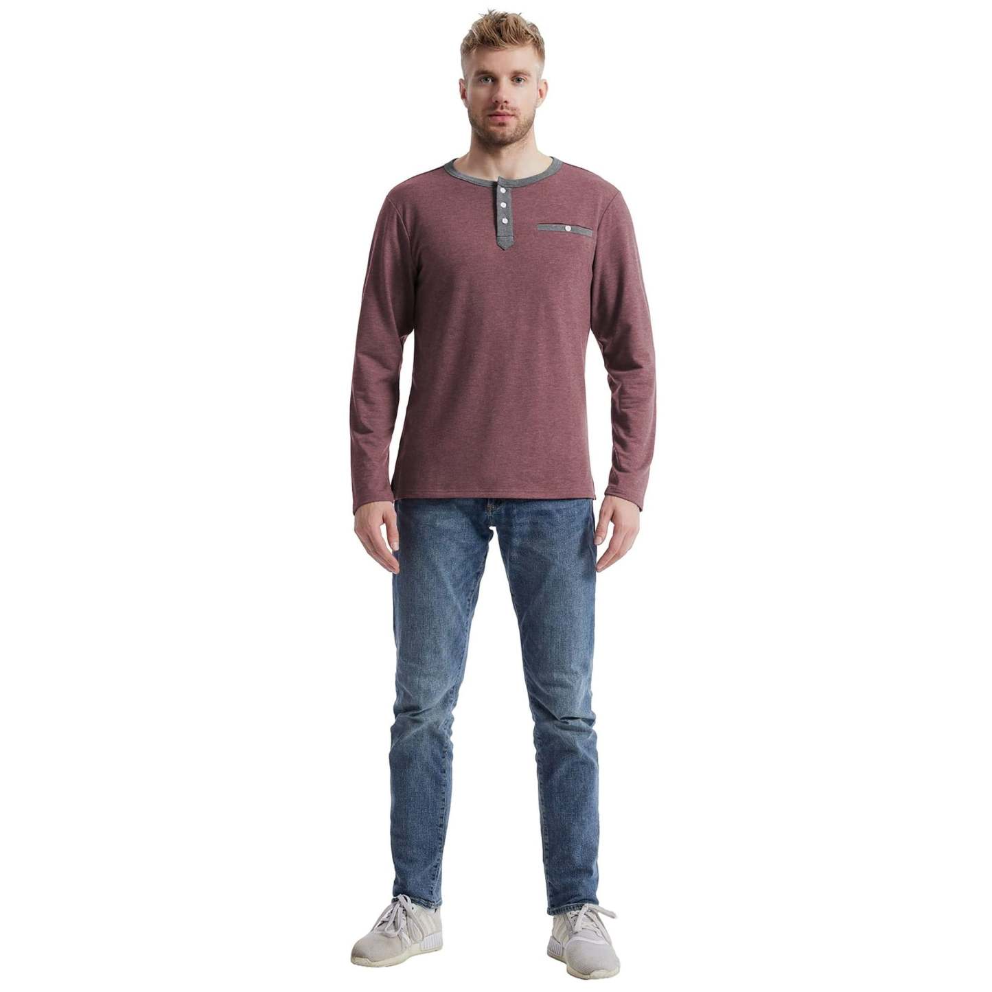 IGEEKWELL Men's Long Sleeve Button Placket Leisure Stand Collar Henley Shirt-CUMLS01003|Swisswell