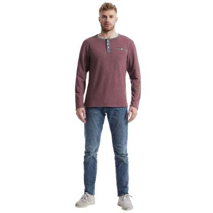 IGEEKWELL Men's Long Sleeve Button Placket Leisure Stand Collar Henley Shirt-CUMLS01003|Swisswell