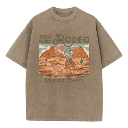 Wild West Rodeo Long Live Cowboy Unisex Washed T-Shirt
