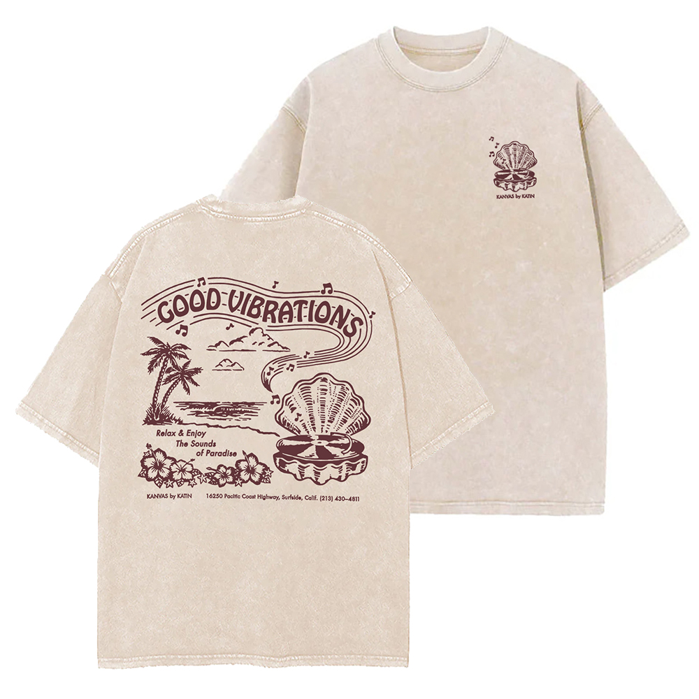Washed T-Shirt | Good Vibrations Unisex Fit Washed TEE (Double-Sided)