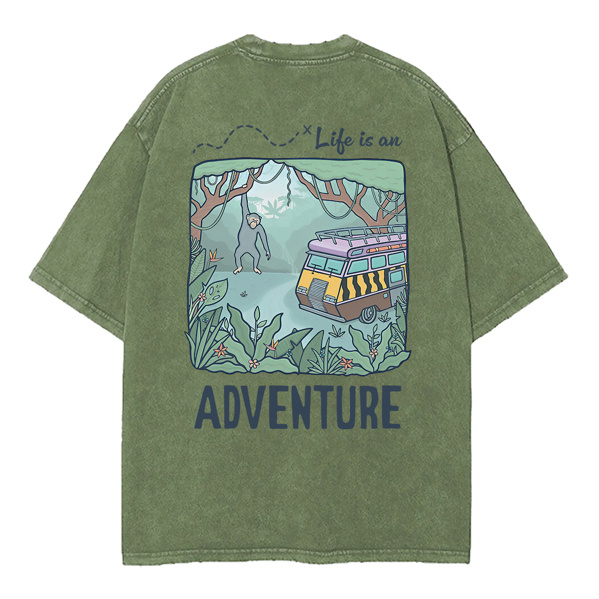 Washed T-Shirt | Life Is An Adventure Unisex Fit Washed TEE (Back Side)
