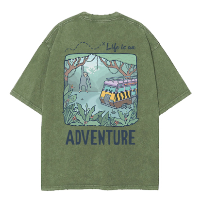 Washed T-Shirt | Life Is An Adventure Unisex Fit Washed TEE (Back Side)