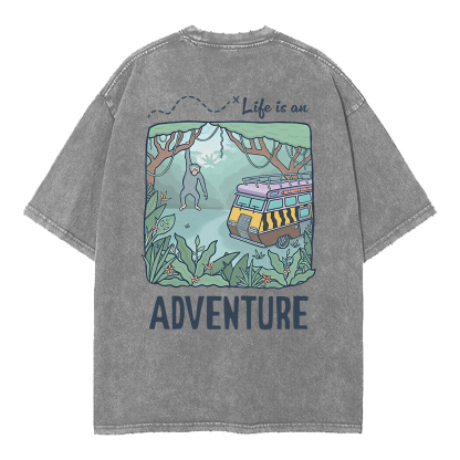 Washed T-Shirt | Life Is An Adventure Unisex Fit Washed TEE (Back Side)