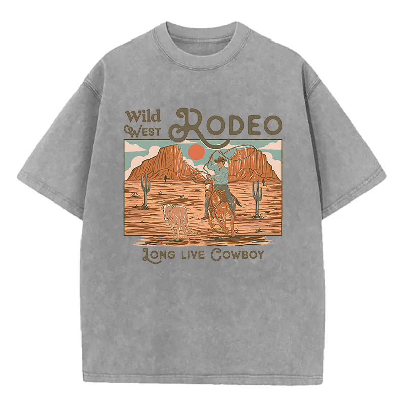 Wild West Rodeo Long Live Cowboy Unisex Washed T-Shirt