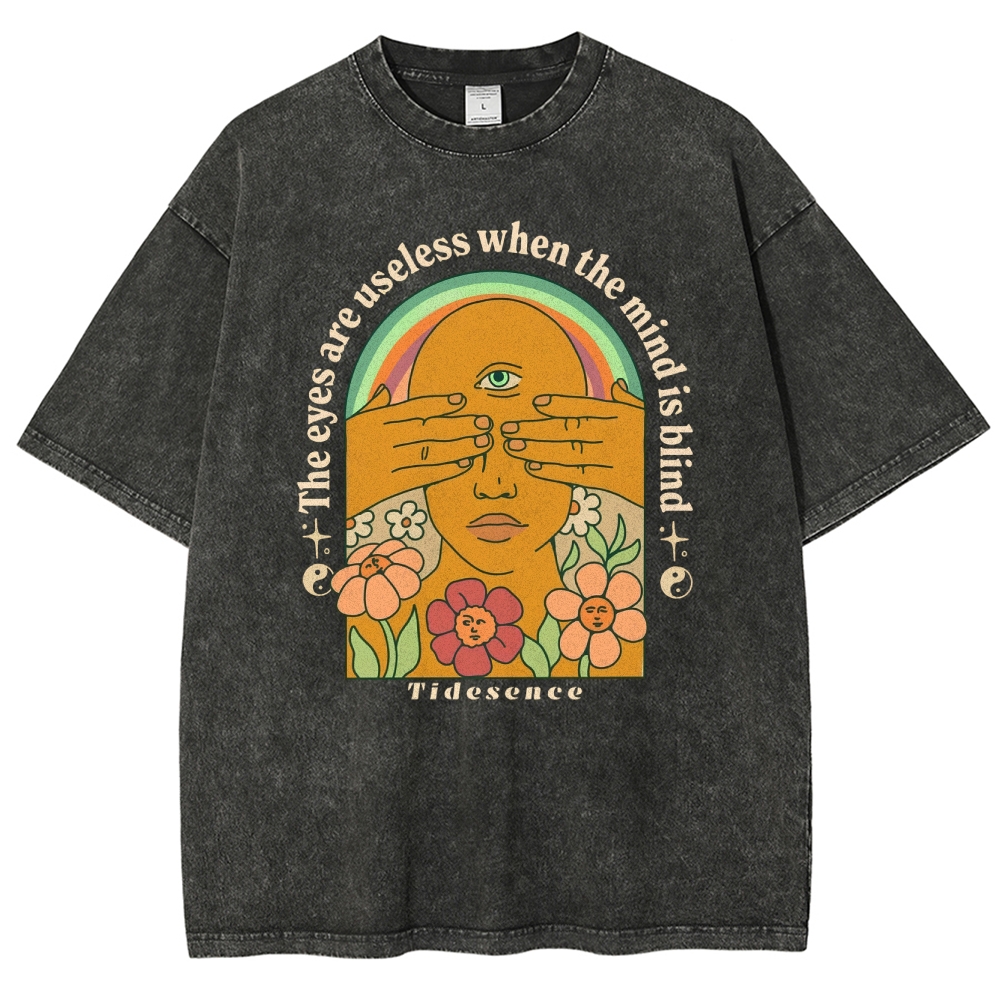 Washed T-Shirt | Unisex Adventure Hippie Sun Short Sleeve | TIDESENCE