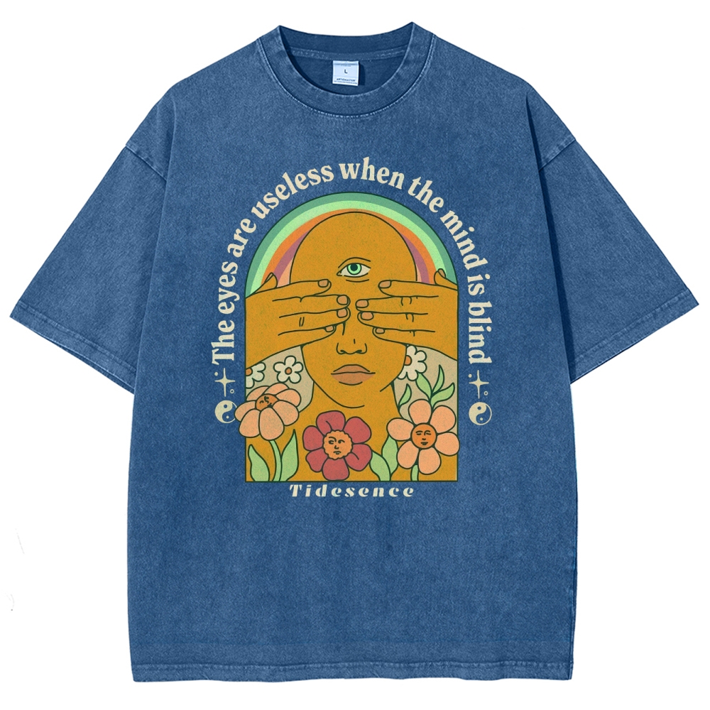 Washed T-Shirt | Unisex Adventure Hippie Sun Short Sleeve | TIDESENCE