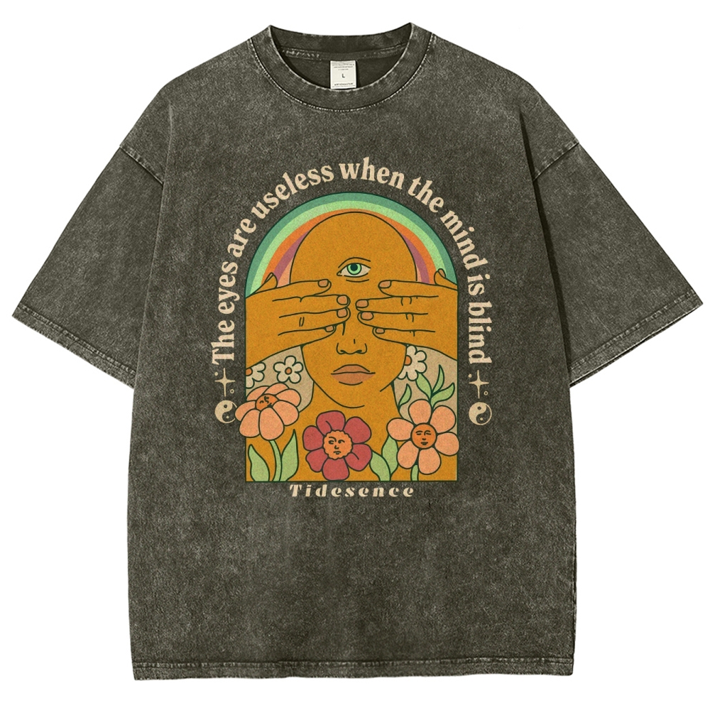 Washed T-Shirt | Unisex Adventure Hippie Sun Short Sleeve | TIDESENCE