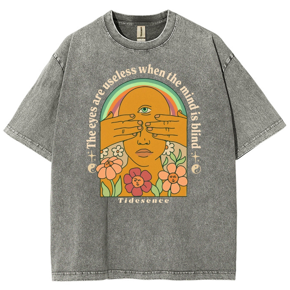 Washed T-Shirt | Unisex Adventure Hippie Sun Short Sleeve | TIDESENCE