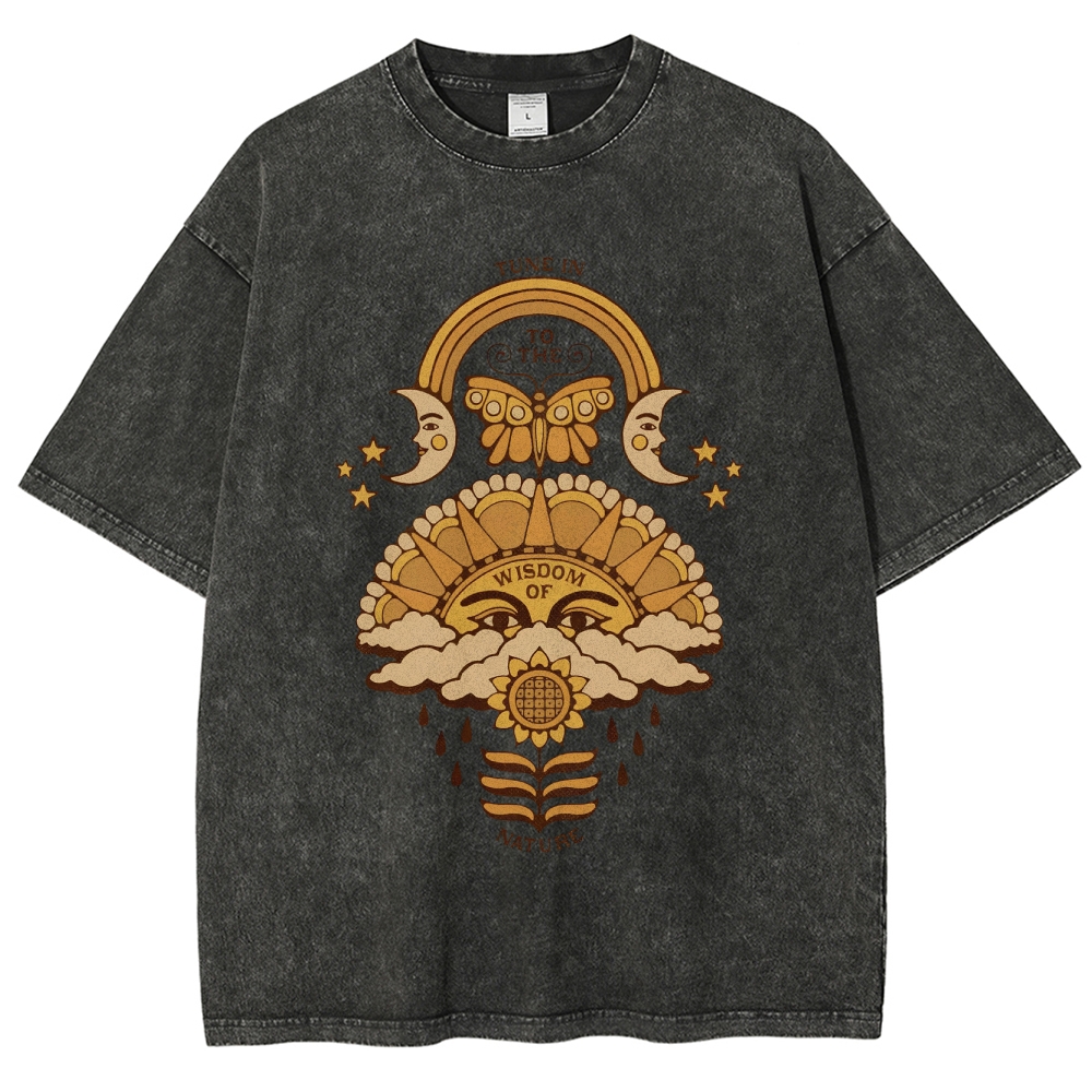 Washed T-Shirt | Unisex Adventure Hippie Sun Short Sleeve | TIDESENCE