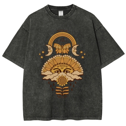 Washed T-Shirt | Unisex Adventure Hippie Sun Short Sleeve | TIDESENCE