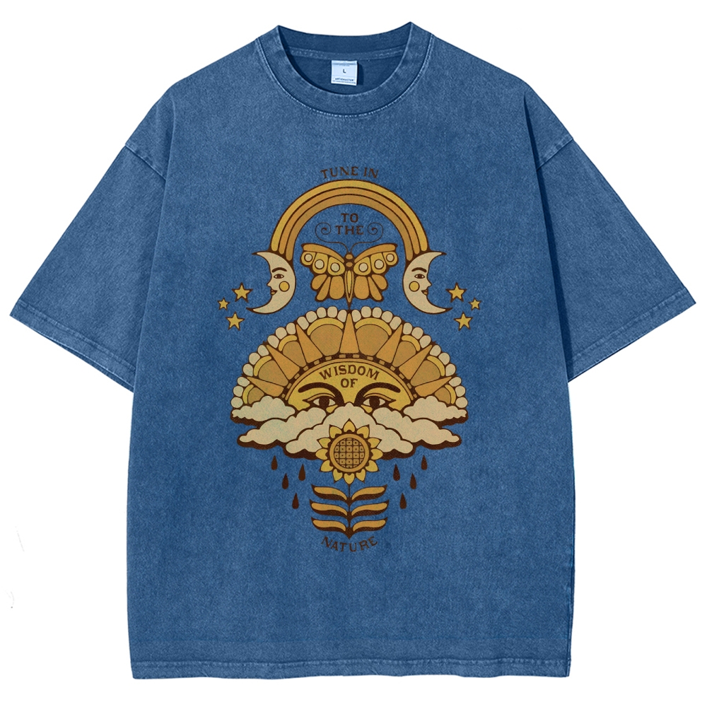 Washed T-Shirt | Unisex Adventure Hippie Sun Short Sleeve | TIDESENCE