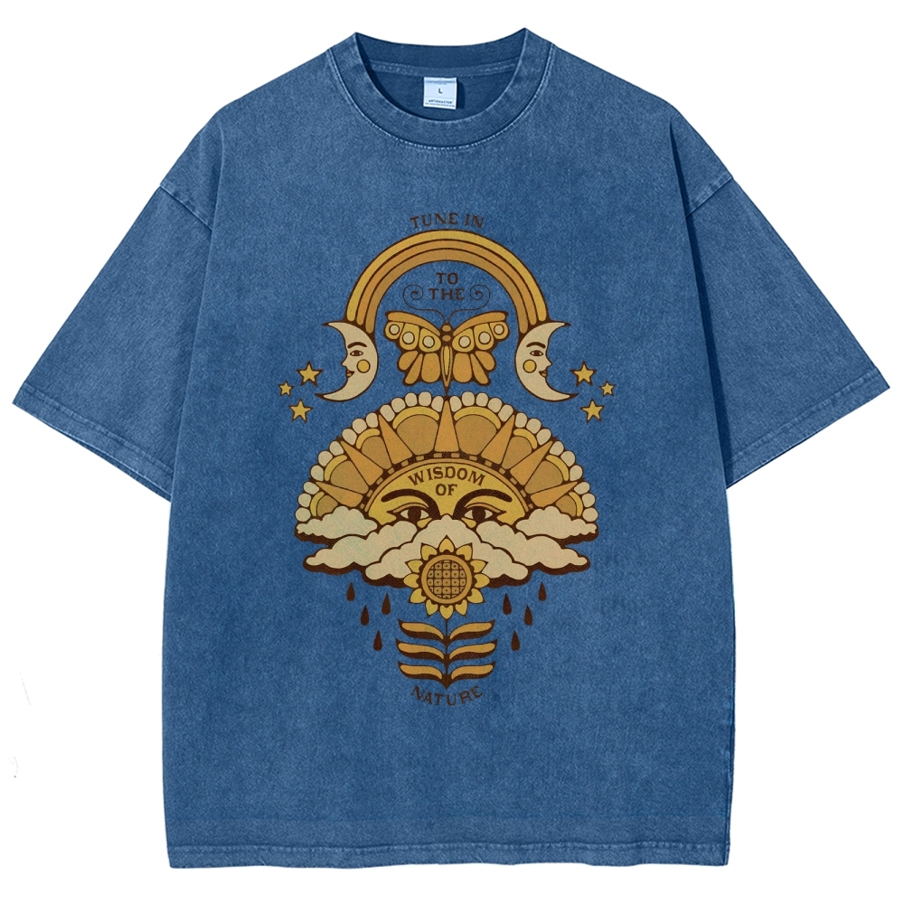Washed T-Shirt | Unisex Adventure Hippie Sun Short Sleeve | TIDESENCE